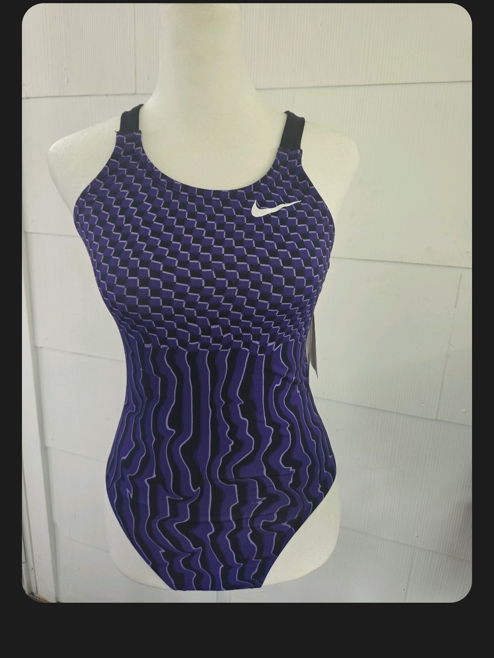 Nike Purple Geometric-Pattern One-Piece Swimsuit